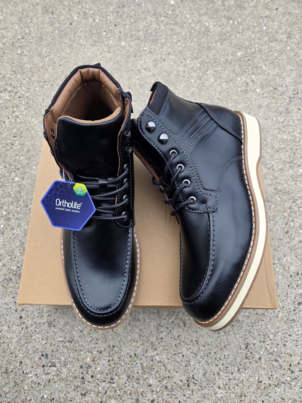 Steve Madden Leather  Black Lace-Up Ortholite Boots Men 12